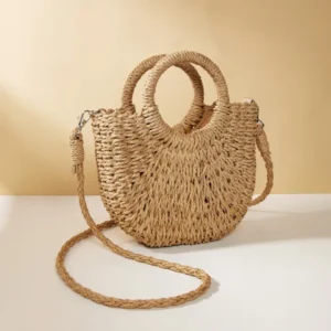 Handmade Woven Straw Shoulder Bag – Boho Style Natural Rope Tote